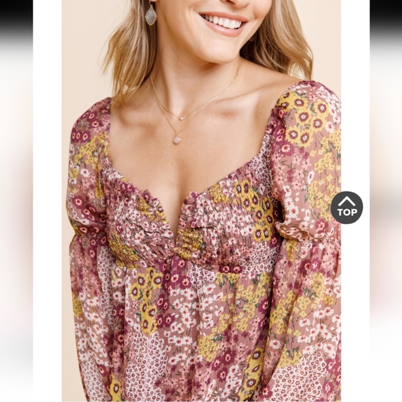 Francesca’s Bessie Smocked Neckline Printed Blouse Size XL NWT Valentine's Day - Picture 4 of 12